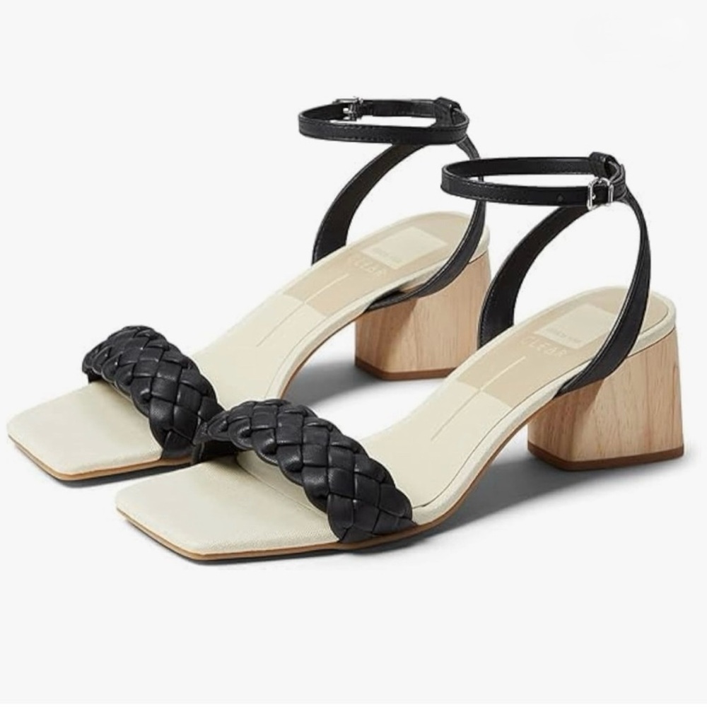 Dolce Vita Maren Square Tie Block Heel Black Braided Strap Sandal Sz 8.5